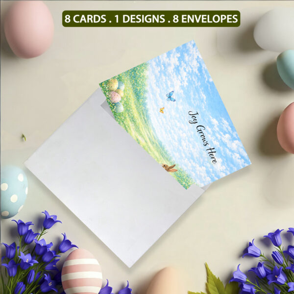 Easter Cards with Envelopes – Bunny Easter Greeting Cards 5x7 Inch, Happy Easter Cards with Butterflies, 8 Pack Spring Easter Cards for Family & Friends