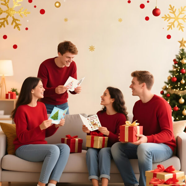 Christmas Cards Set 5x7 – 18 Holiday Greeting Cards with Envelopes 6 Assorted Designs Boxed for Easy Storage Printed Messages Inside
