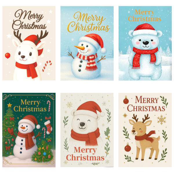 Christmas Cards Set 5x7 – 18 Holiday Greeting Cards with Envelopes 6 Assorted Designs Boxed for Easy Storage Printed Messages Inside